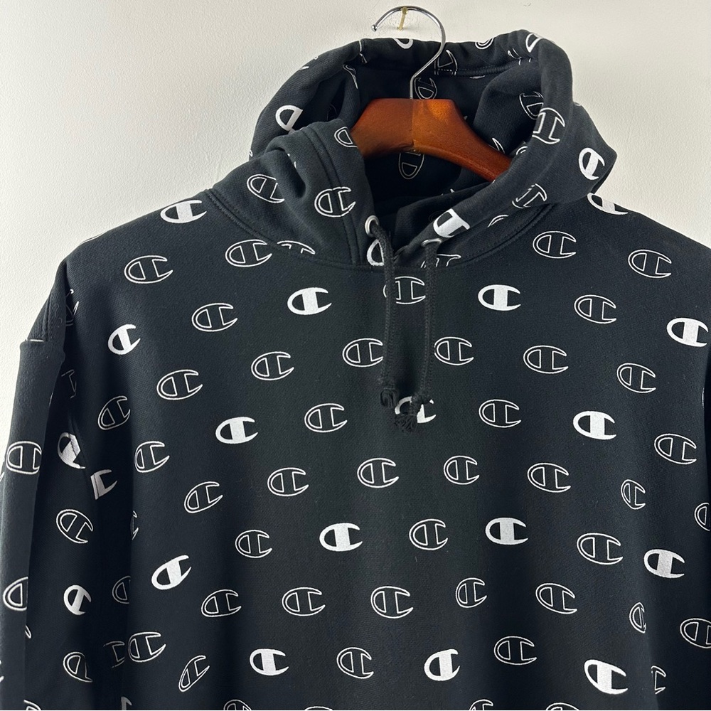 Champion Reverse Weave AOP Logo Black White Size XL